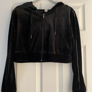 Black Velvet Zip-Up Crop Top